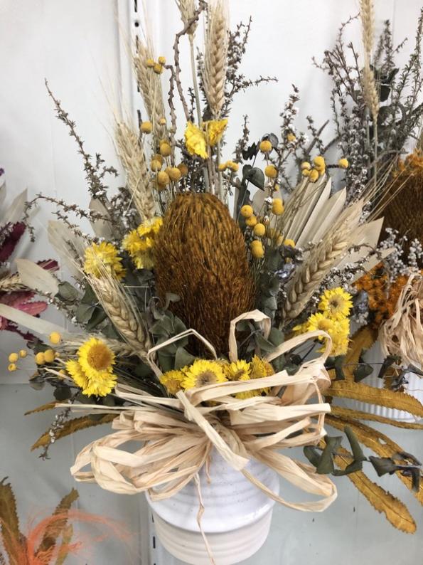 Mixed Dried Flower Pot Yellows